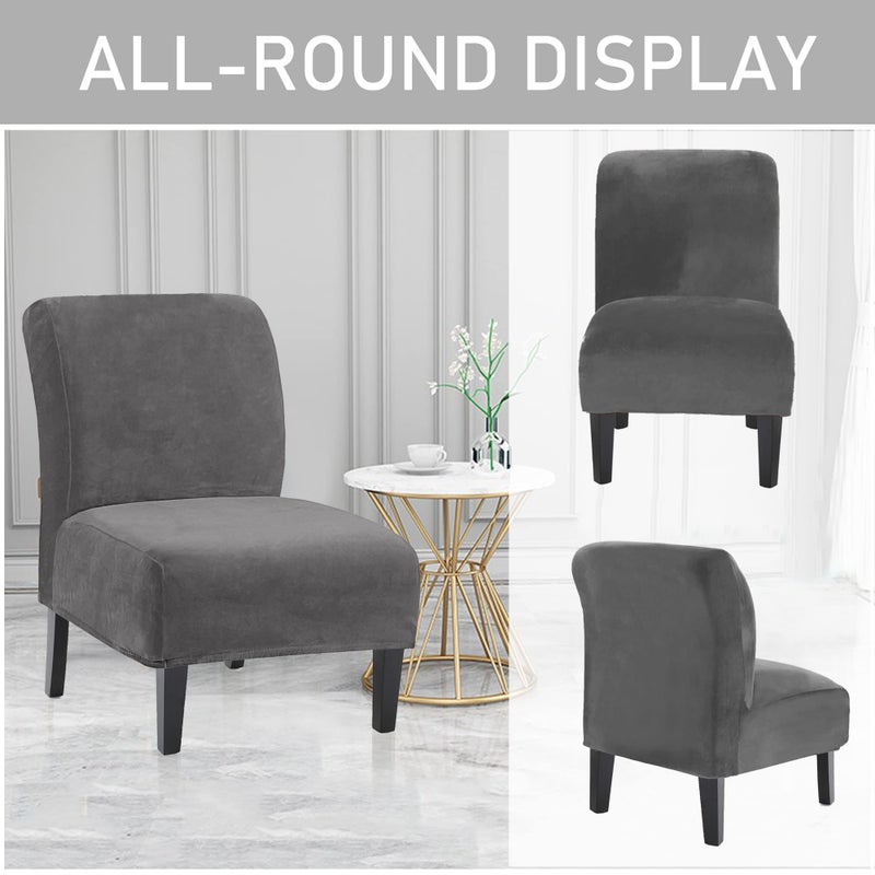 UCCONO Armless Accent Chair Slipcovers, Thick Velvet Slipper Accent Chair Covers Hotel Oversized Big Chairs, Removable Furniture Protector with Elastic Bottom, Machine Washable (Grey) - Image 4
